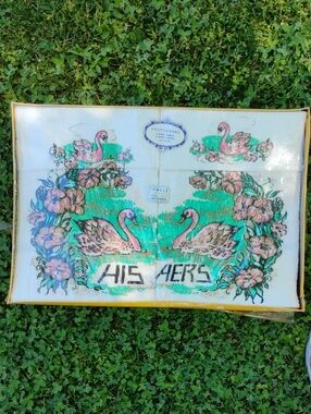 Vintage His & Hers Swan Towel Set - Pink & Teal